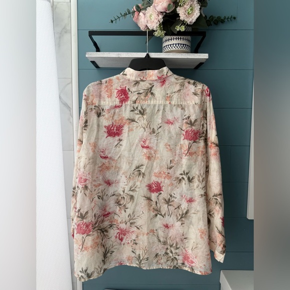 J.Jill Petite Cotton Silk Floral Button Front Blouse Size L Petite - Picture 4 of 6